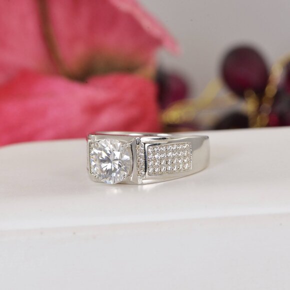 Certified 2 ctw Diamond Moissanite Mens Ring NEW - Picture 2 of 5